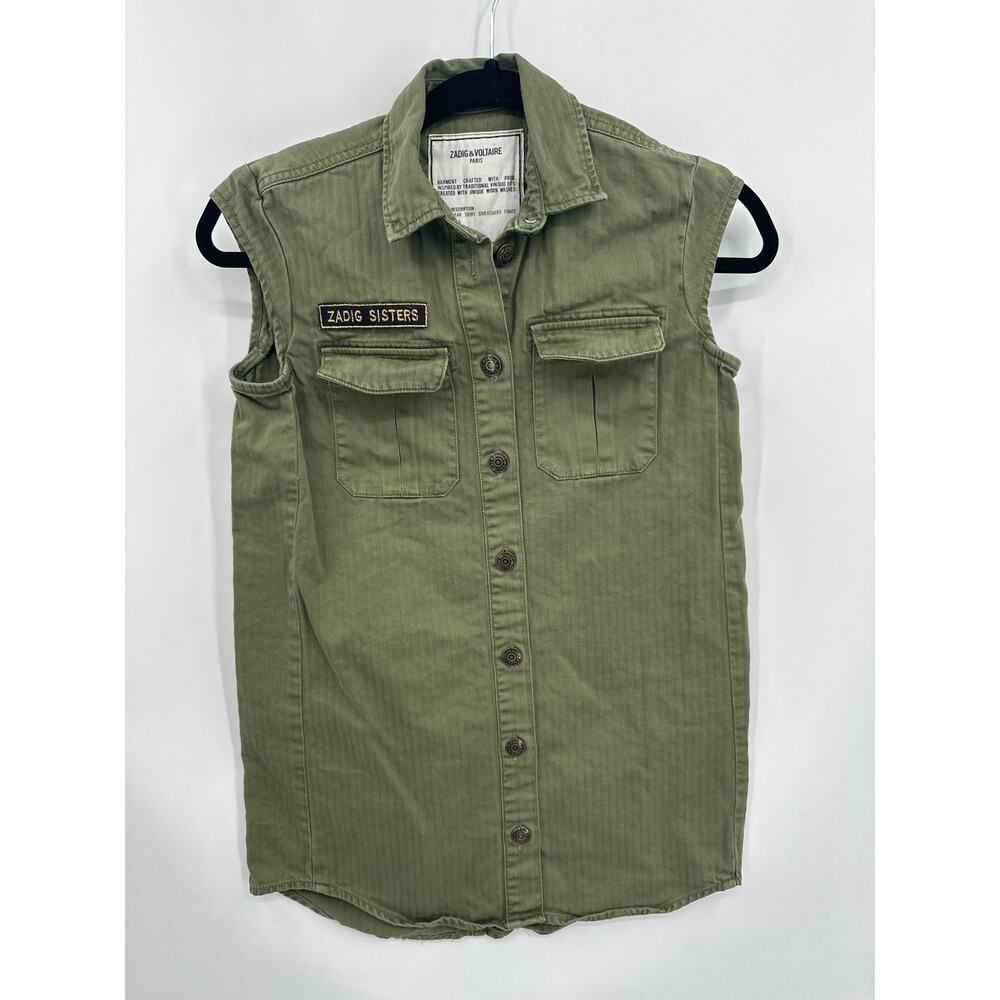 Zadig & Voltaire Teen Girls Military Style Shirt Dress 138/ US 10 Green